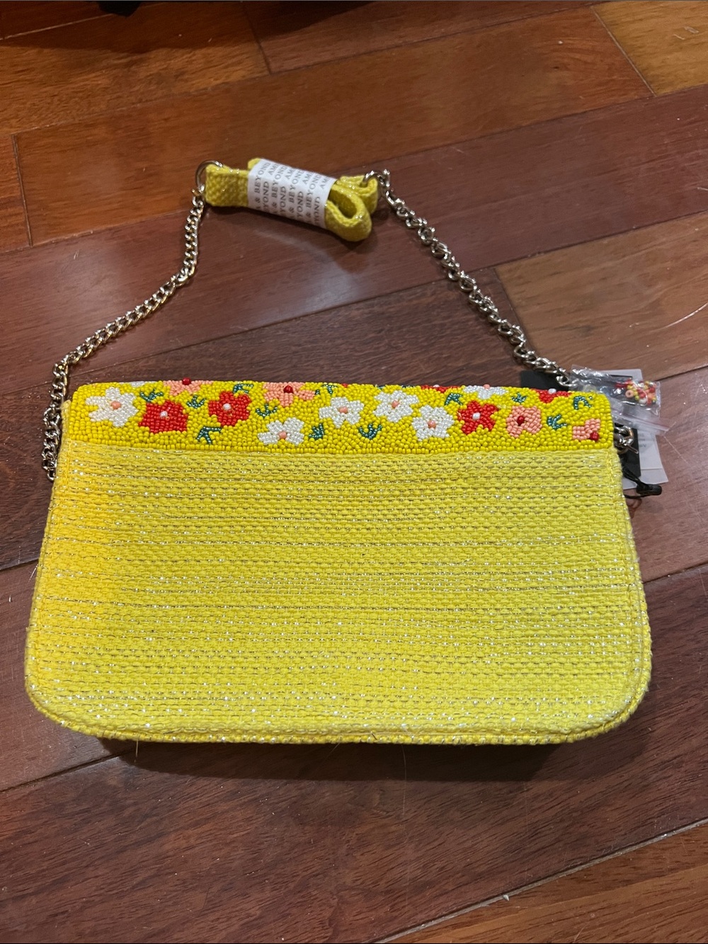 America & Beyond Yellow Floral Beaded Crossbody Bag with Chain Strap - Picture 5 of 7